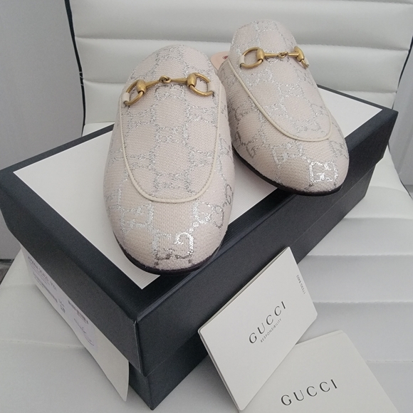 Gardenia Women's Gg Lamé Princetown Slippers - Picture 2 of 9